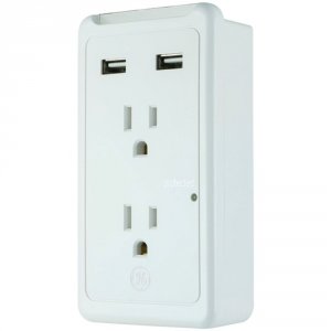 Ge 36065 (r)  2-outlet Eye-indicator Wall Tap With 2 Usb Ports