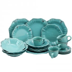 Elama ELM-FLEURDELYS-TURQUOISE Fleur De Lys 20-piece Dinnerware Set In