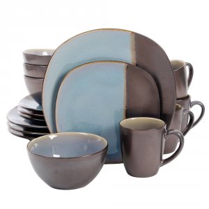 Gibson 116865.16 Volterra 16 Piece Soft Square Dinnerware Set, Teal