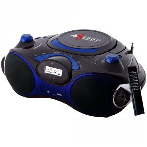 Axess PB2704BLU Blue Portable Boombox Mp3cd Player With Text Display,w