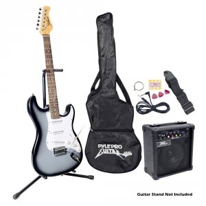 Pyle PEGKT15GS Beginner Electric Guitar Package- Grey Silver