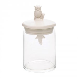 Accent 10015666 Porcelain Owl Perched Atop Glass Jar