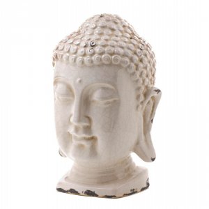 Accent 10015683 Crackle Glazed White Buddha Head Statue