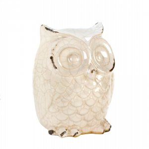 Accent 10015684 Wide-eyed Glazed White Owl Statue