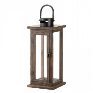 Gallery 10015963 Rustic Wooden Lantern With Glass Panels For Candle Li