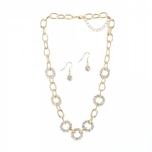 Breezy 10016103 Crystal And Golden Links Necklace And Earrings Jewelry