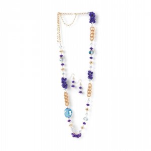 Breezy 10016104 Beaded Radiant Orchid Long Chain Necklace And Earrings