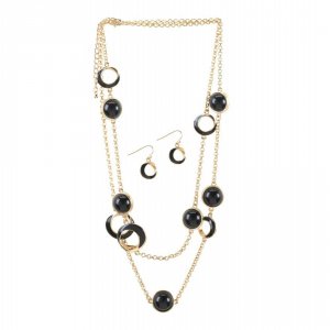 Breezy 10016107 Black Orbit Necklace And Earrings Jewelry Set