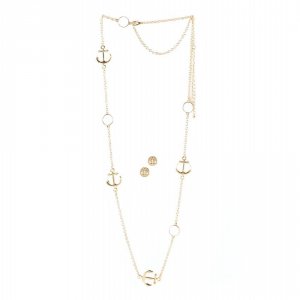 Breezy 10016114 Anchors Nautical Necklace And Earrings Jewelry Set