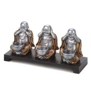 Gallery 10016193 No Evil Buddha Candleholder Set