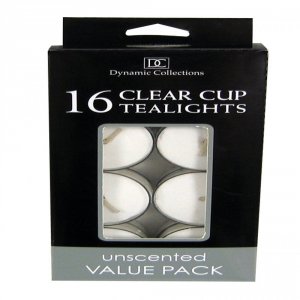 Sunrise 10016507 16pk Clear Cup Tealights White