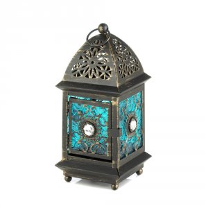 Gallery 10017323 Jeweled Blue Glass Lantern