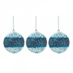 Christmas 10017589 True Blue Beaded Ball Ornament Trio