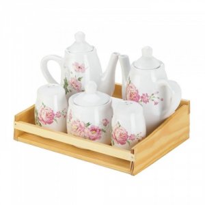 Accent 10017882 Mini Dolomite Pink Floral Tea Set