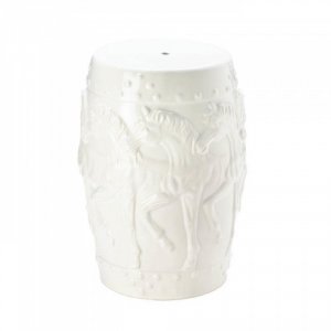 Accent 10017923 White Horses Ceramic Decorative Stool