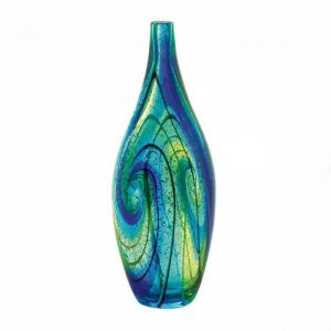 Accent 10018103 Blue Swirl Art Glass Vase