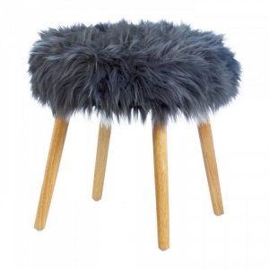 Accent 10018180 Gray Faux Fur Stool