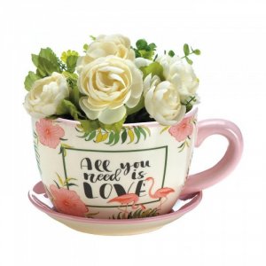 Summerfield 10018328 Pink Flamingo Teacup Planter