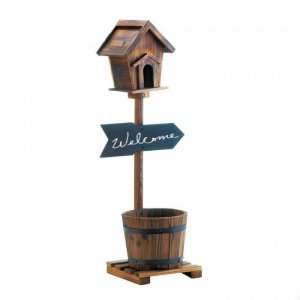 Summerfield 10018437 Welcome Birdhouse Rustic Barrel Planter