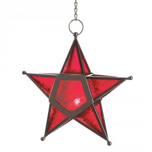 Gallery 10018750 Glass Star Hanging Candle Lantern - Red