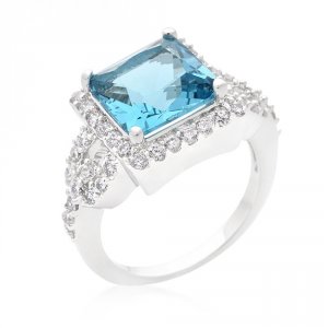 Icon J10376 Halo Style Princess Cut Aqua Blue Cocktail Ring (size: 05)