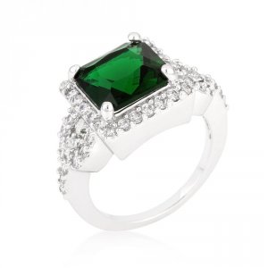 Icon J10383 Halo Style Princess Cut Emerald Green Cocktail Ring (size: