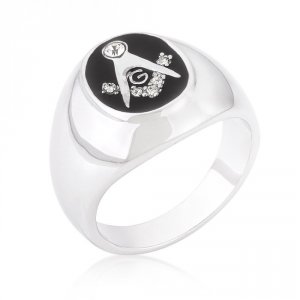 Icon J10424 Silvertone Onyx Cubic Zirconia Masonic Ring (size: 09) R05