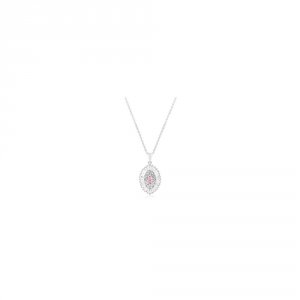 Icon J10647 Silvertone Pink And Clear Cz Oval Halo Pendant P11418r-c12