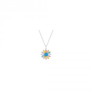 Icon J10671 Silvertone Colorful Flower Pendant P11432r-v01