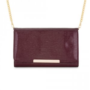 Icon J11729 Laney Burgundy Textured Faux Leather Clutch With Gold Chai