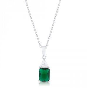 Icon J11741 Classic Emerald Cubic Zirconia Sterling Silver Drop Neckla