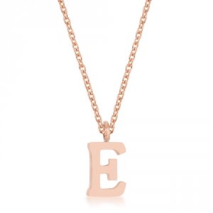 Icon J11756 Elaina Rose Gold Stainless Steel E Initial Necklace P11456