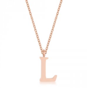 Icon J11763 Elaina Rose Gold Stainless Steel L Initial Necklace P11456