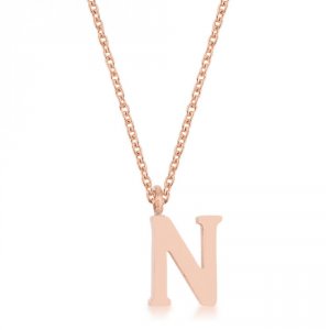 Icon J11765 Elaina Rose Gold Stainless Steel N Initial Necklace P11456