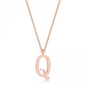 Icon J11768 Elaina Rose Gold Stainless Steel Q Initial Necklace P11456