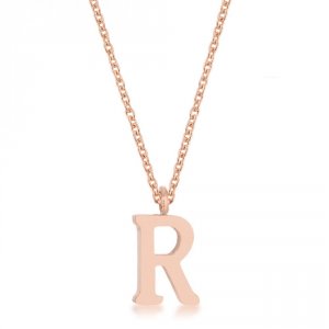 Icon J11769 Elaina Rose Gold Stainless Steel R Initial Necklace P11456