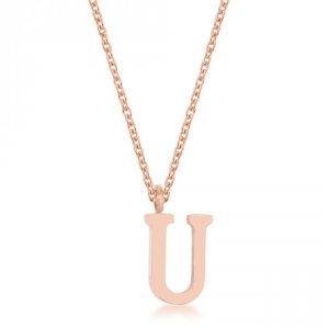 Icon J11772 Elaina Rose Gold Stainless Steel U Initial Necklace P11456