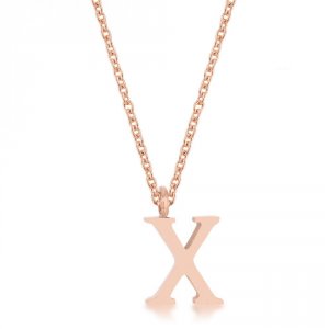 Icon J11775 Elaina Rose Gold Stainless Steel X Initial Necklace P11456