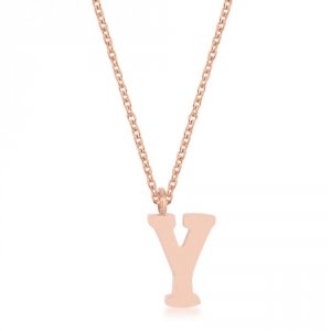 Icon J11776 Elaina Rose Gold Stainless Steel Y Initial Necklace P11456