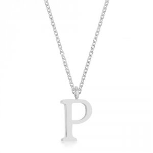 Icon J11793 Elaina Rhodium Stainless Steel P Initial Necklace P11456r-