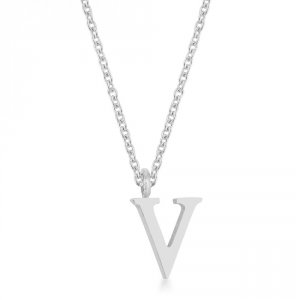 Icon J11799 Elaina Rhodium Stainless Steel V Initial Necklace P11456r-