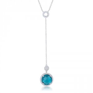 Icon J11815 Lori 10.9ct Aqua Cz Rhodium Classic Drop Lariat Necklace N