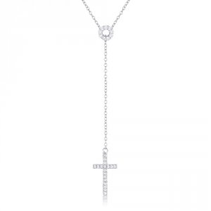 Icon J11818 Miranda 0.3ct Cz Rhodium Classic Lariat Cross Necklace N01