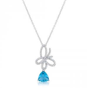 Icon J11827 Claudia 2.3ct Aqua Cz Rhodium Butterfly Drop Necklace P114