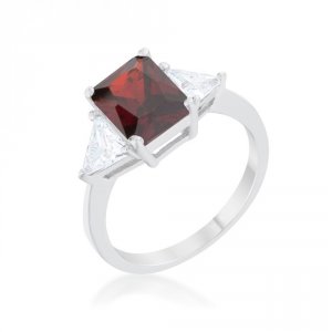 Icon J12053 Classic Garnet Rhodium Engagement Ring (size: 05) R08451r-