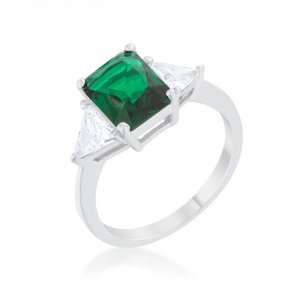 Icon J12075 Classic Emerald Rhodium Engagement Ring (size: 06) R08451r