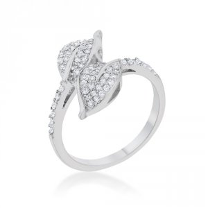 Icon J12158 Liana 0.1ct Cz Rhodium Leaf Wrap Ring (size: 05) R08456r-c