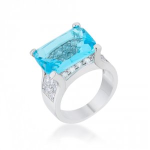 Icon J12165 Mina 15.4ct Aqua Cz Rhodium Cocktail Ring (size: 05) R0845