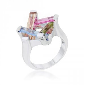 Icon J12172 Myra Ring 10ct Multicolor Cz Rhodium Cocktail Ring (size: 