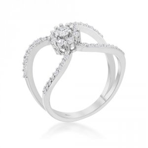 Icon J12214 Joyce 0.4ct Cz Rhodium Delicate Floral Wrap Ring (size: 05